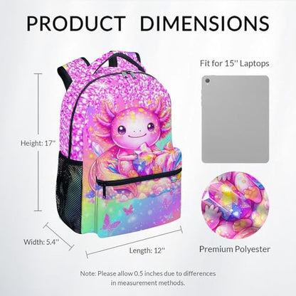 Girls Backpack Kids Axolotl Bookbag for Toddler - Cute Animal School Bag for Elementary Preschool Kindergarten (17 Inch) - color: Deep Pink