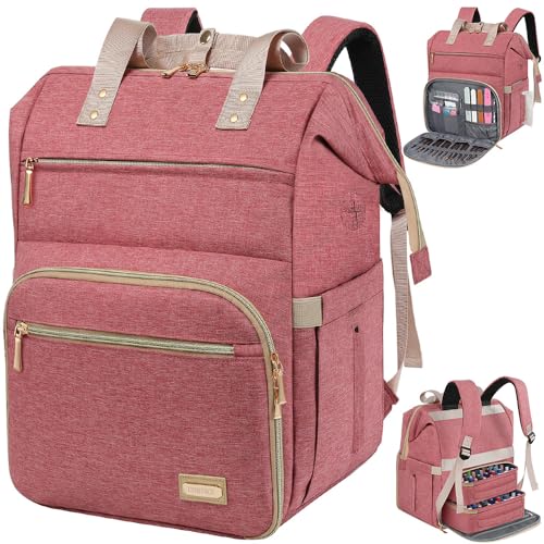 LTINVECK Nail Polish Organizer Case Backpack Holds 70 Bottles (15ml/0.5fl.oz)& Nail Lamp, 2 Layers Detachable Nail Kit Storage Case, Large Travel Nail Supplies Shoulder Bag for Manicure Tools (Pink) - color: Pink