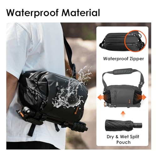 TARION Urban Camera Sling Bag - Waterproof 5.5L Crossbody Bag with Expandable Wet/Dry Separation Pocket & Tripod Strap - XProber