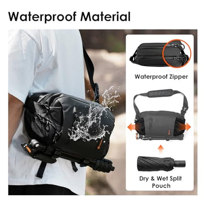 TARION Urban Camera Sling Bag - Waterproof 5.5L Crossbody Bag with Expandable Wet/Dry Separation Pocket & Tripod Strap - XProber