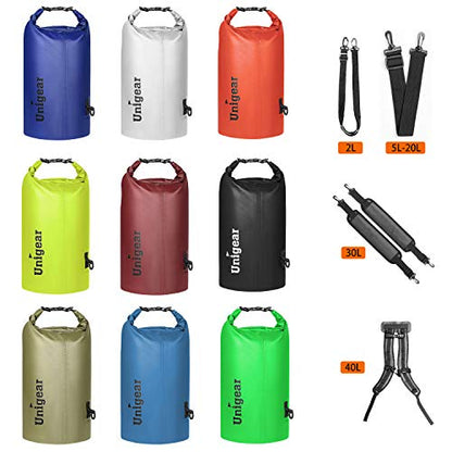 Unigear Dry Bag Waterproof, 2L/5L/10L/20L/30L/40L Floating and Lightweight Bags for Kayaking, Boating, Fishing, Swimming and Camping with Waterproof Phone Case - color: Army Green, size: 5L