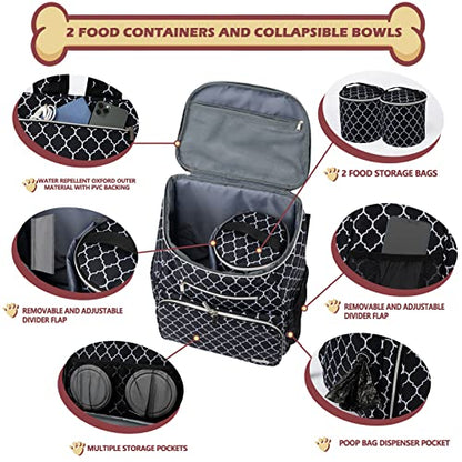 BAGLHER Dog Travel Bag Backpack, Airline Approved Pet Supplies Backpack, Dog Travel Bag with 2 Silicone Collapsible Bowls and 2 Food Baskets DLBlack - color: DLBlack
