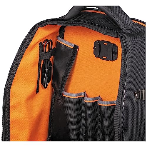 Klein Tools 62805BPTECH 28-Pocket Laptop Backpack Tool Bag, Tradesman Pro Extra-Large Tech Tool Backpack with Molded Bottom, Charging Port