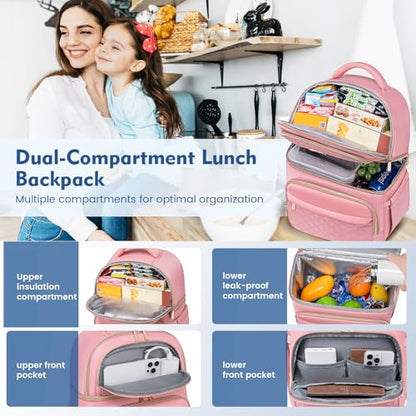 Backpack Cooler Lunch Backpack Double Decker Lunch Box,Insulated Backpack Lunch Cooler Bag, Lightweight Leakproof Lunchbox Backpack for Women Men to Travel,Picnic,Hiking,Beach,Camping - color: Pink