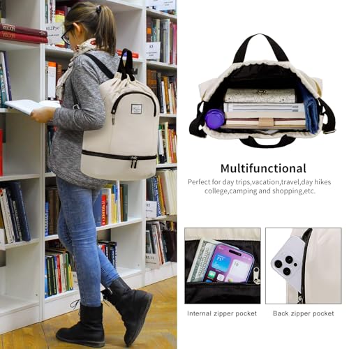 Kamo Drawstring Backpack Bag - Sport Swimming Yoga Backpack with Shoe Compartment, Two Water Bottle Holder for Men Women Large String Backpack Athletic Sackpack for Travel - color: Off-white