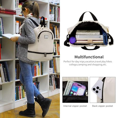 Kamo Drawstring Backpack Bag - Sport Swimming Yoga Backpack with Shoe Compartment, Two Water Bottle Holder for Men Women Large String Backpack Athletic Sackpack for Travel - color: Off-white