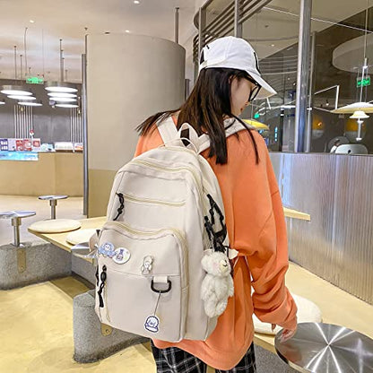GAXOS Cute Aesthetic Backpack for School Girls Middle Student Bookbag - color: White
