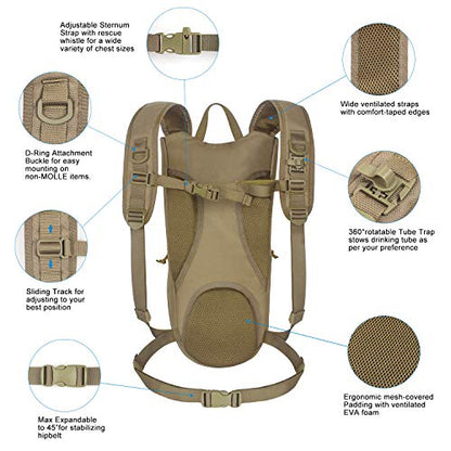 Unigear Tactical Hydration Backpack with 3L Water Bladder, Molle Backpack - color: Tan