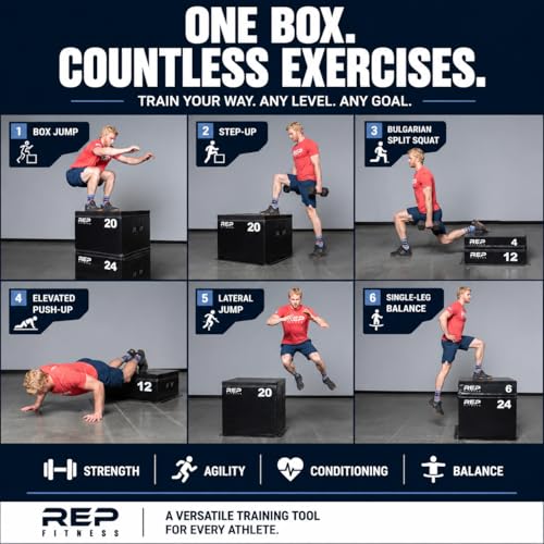 REP Fitness Stackable Soft Foam Plyo Box Set, Adjustable Plyometric Jump Box for Home Gym Workouts, Plyometric Jumping Platform for Exercise, Step Training, HIIT & CrossFit - style: 24"