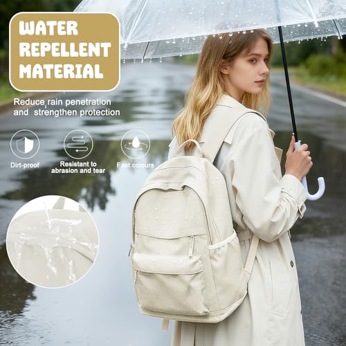VECAVE School Backpack Beige College High School Bags backpack for Boys Girls Teens Waterproof Bookbag Casual Lightweight Travel Rucksack Daypack Backpacks for Men Women - color: A1-beige