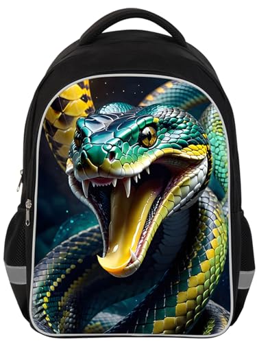 HiMagics Snake Pattern School Backpack for Teens Junior Senior Child Boy Girl, 17 Inch Varsity Book bag for Elementary Middle High School Students, Multi-Compartment Kids Daypack - color: A16-snake