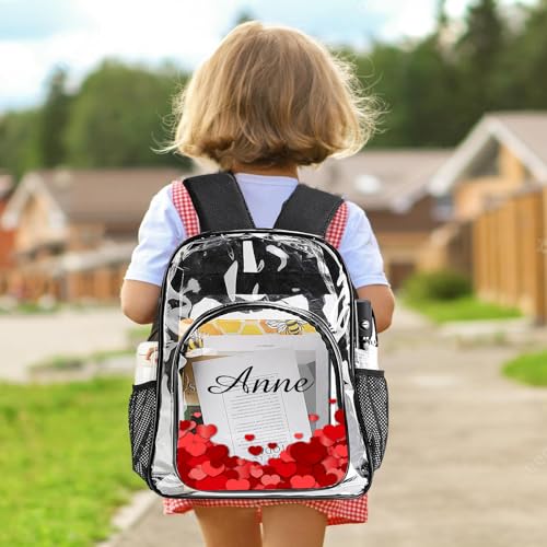 Personalized Clear Backpack with Name, Custom Heavy Duty Stadium Approved School Transparent Book Bag with Reinforced Padded Straps, Kids Girls Water Proof Clear Book Bag - color: N-clear Backpack