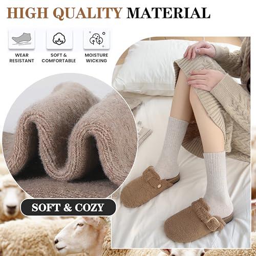 MOGGEI 5 Pairs Womens Merino Wool Socks Hiking Warm Winter Thick Thermal Crew Cozy Cabin Ladies Gift Comfy Boot Work Socks - color: Khaki/Green/Gray/Coffee