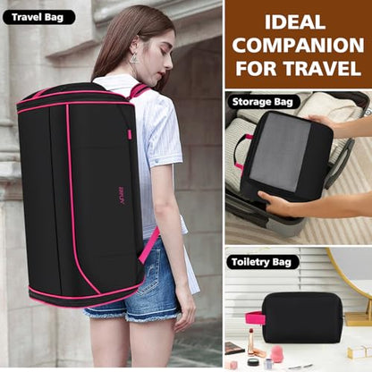 Convertible Garment Duffel Bags for Travel, 4-in-1 Carry on Duffle Bag for Women with Backpack Straps & Waterproof Shoe Pocket, Hanging Suit Dress Weekender Bag for Business, Wedding, 3pcs - color: C-Black Red
