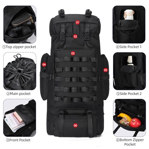 70L Camping Hiking Backpack with Rain Cover, Waterproof Molle Rucksack for Men, Backpacking Backpack for Trekking Climbing Outdoor