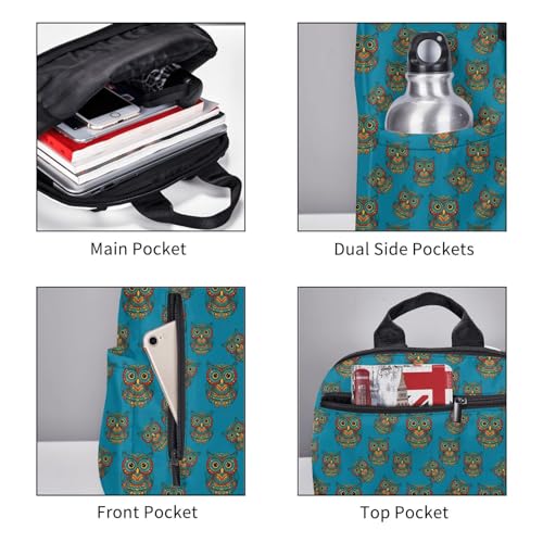 Anti Scratch Polyester Backpack Owl Print Boho Ethnic, Smooth Surface Multipurpose Travel Pack for All Weather Daily Use Unisex - color: Picture (824)