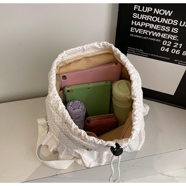Cute Polka Dot Lace Backpack for Women Flap-top Casual Backpack Cute Nylon Bookbag - color: Grey