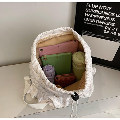 Cute Polka Dot Lace Backpack for Women Flap-top Casual Backpack Cute Nylon Bookbag - color: Grey