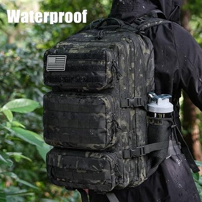 Military Tactical Backpack 50L Large Day Backpack for Men Molle Army 3 Days Assault Pack Bug Out Bag Water Resistant and Heavy Duty Hiking Treeking Rucksack - Black Camo - color: Black Camo, size: 50L