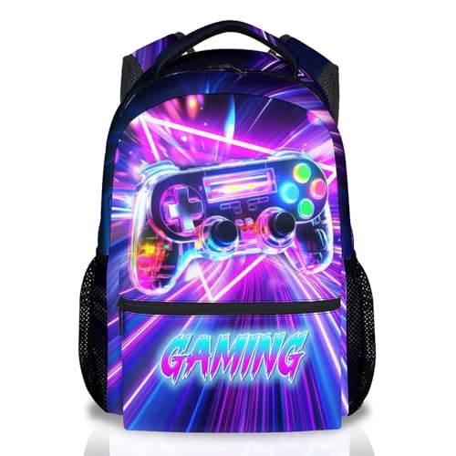 Backpack for Boys, Kids Gaming Backpacks; 17 Inch Large Capacity Game Themed School Bag Suitable for Hiking, Camping, and Daily Activities Back to School Gifts - color: Purple