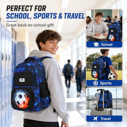 Bluboon Kids Backpack Boys Camo Bookbag Teens Elementary School Bag Daypack Travel Back Pack Middle school (Blue-Black Football) - color: Blue-black Football