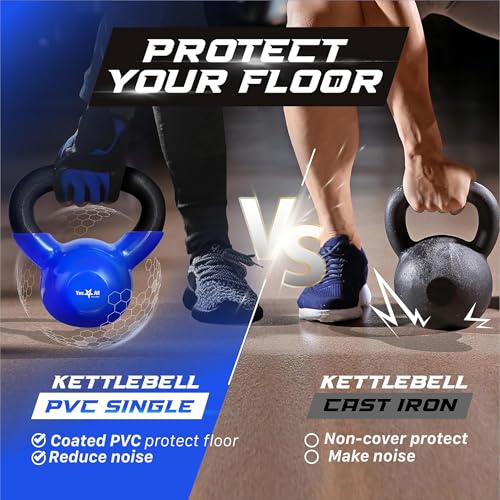 Yes4All Kettlebell, 5-100 LB Vinyl Coated Cast Iron Strength Training Kettlebells for Home Gym Exercises, Fitness, Full Body Workout Equipment, Push Ups, and Grip Strength - color: I. 45LB - Dark Blue, style: Vinyl Coated - Pair