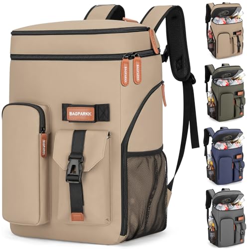 BAGPARKK Insulated Cooler Backpack,33/45 Cans Multifunctional Double Deck Leakproof Cooler Bag with Sternum Strap,Large Capacity Lightweight Travel Camping Beach Backpack - color: Beige, size: 33Can