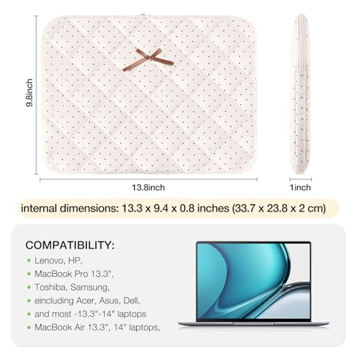 Cute Bow Laptop Sleeve 13 Inch for 13" MacBook, Puffy Quilted Laptop Case Computer Cover for 13" MacBook, Hp, Dell, Lenovo, Acer, Chromebook - size: 13.3 inch