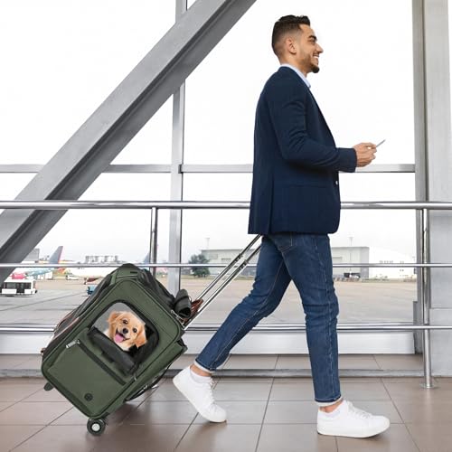 EliteField Deluxe Backpack Pet Carrier (3 Year Warranty, Airline Approved), Travel Soft-Sided Carrier Bag for Dogs, Cats & Small Pets - color: Army Green, size: 18.0"L x 13.5"W x 9.0"H