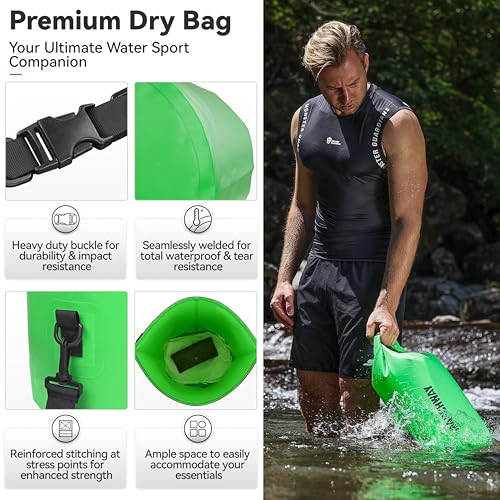 MARCHWAY Floating Waterproof Dry Bag Backpack 5L/10L/20L/30L/40L, Roll Top Sack Keeps Gear Dry for Kayaking, Rafting, Boating, Swimming, Camping, Hiking, Beach, Fishing - color: Green, size: 5L