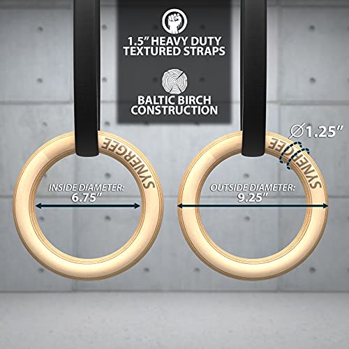 Synergee Wood Olympic Gymnastics Rings with Numbered Straps