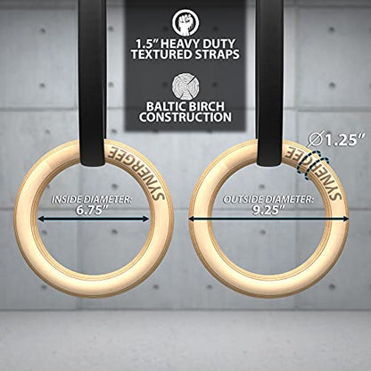 Synergee Wood Olympic Gymnastics Rings with Numbered Straps