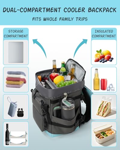 Odoland 2-in-1 Cooler Backpack with Removable Insulated Bag, 26L Leak-Proof Dry Wet Separation Backpack with 9L Cooler (20 Cans) for Beach Picnic Camping Day Trip, Lunch Diaper Bag for Men Women - color: Blue
