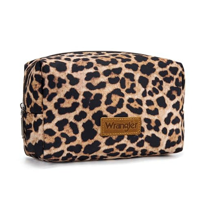 Montana West X Wrangler Travel Makeup Bag Waterproof Cosmetic Bag Portable Makeup Pouch for Women Large Toiletry Bag - color: Leopard