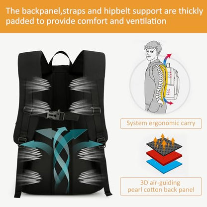 GES 30L Hiking Backpack Lightweight Water Resistant Daypack with Rain Cover & Laptop Compartment for Travel, Camping, trekking, Work(Black) - color: Black