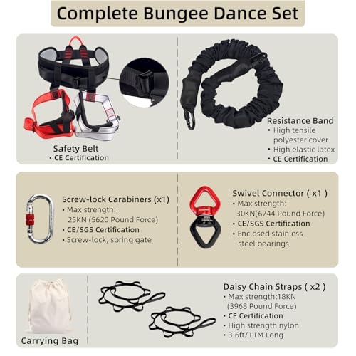 Bungee Fitness Set, Heavy Resistance Band Set, Professional 4D Yoga Bungee Rope Workout Equipment W/6 Sizes, for Home Gym Training & Fitness(Not for Extreme Sports) - size: L 154-176 lbs