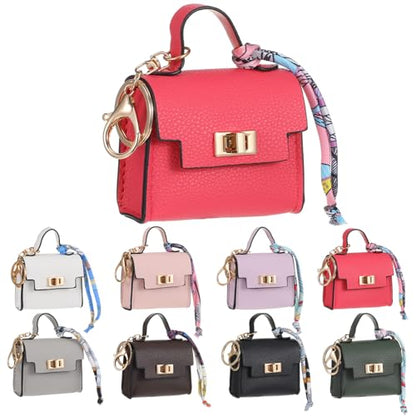 8 Pcs Mini Backpack Keychain Bulk, Mini Coin Purses for Women Cute PU Leather Makeup Bag with Keychain, Multi Pocket Card Holder Cable Organizer Giftable Zipper Pouch (8 Colors)
