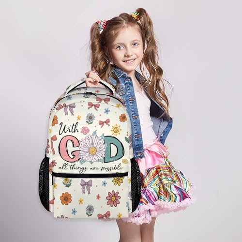 Girls Backpack Christian Backpacks for School Travel Casual, Large Capacity Book Bag for Kindergarten Elementary Middle Students - color: Beige