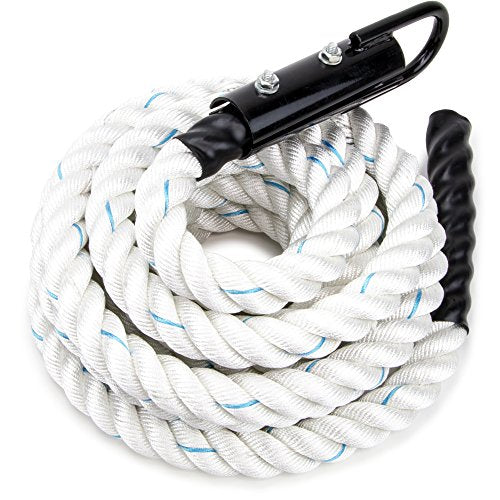 Crown Sporting Goods 1.5" Gym Climbing Rope for Adults - Poly Dacron Twist with Carabiner Eyehook - Strength Conditioning, Physical Education Fitness Equipment, Home Workout - size: 30'