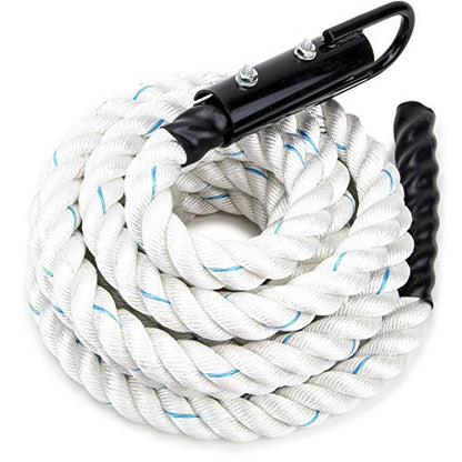 Crown Sporting Goods 1.5" Gym Climbing Rope for Adults - Poly Dacron Twist with Carabiner Eyehook - Strength Conditioning, Physical Education Fitness Equipment, Home Workout - size: 18'