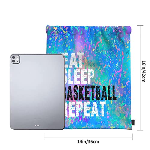 Drawstring Backpack Gym String Bag Sports Drawstring Sackpack For Women Men - color: Eat Sleep Basketball Repeat