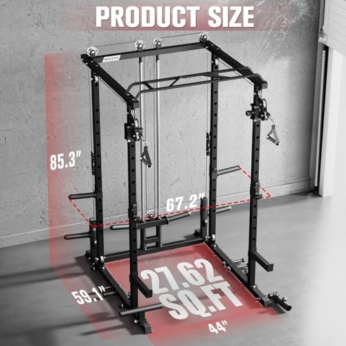 RitFit Multi-Function Garage & Home Gym Package Includes 1200LBS Power Cage PPC03/P3 with Cable Crossover System, Weight Bench, Olympic Barbell Weight Set, Full Body Workout - color: Black, style: Package 1.5K (with FBP 230lbs Plates)