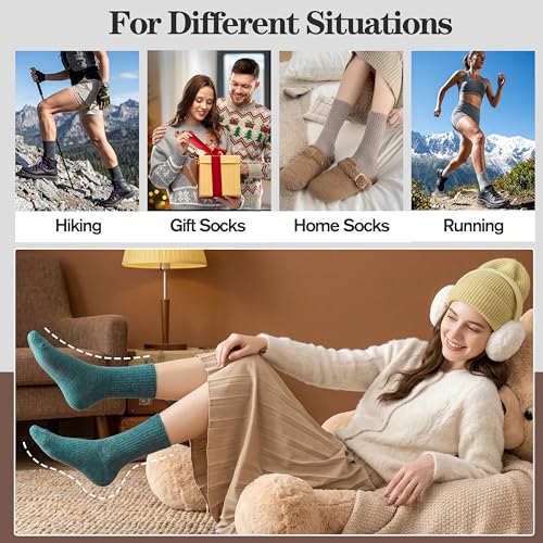 MOGGEI 5 Pairs Womens Merino Wool Socks Hiking Warm Winter Thick Thermal Crew Cozy Cabin Ladies Gift Comfy Boot Work Socks - color: Khaki/Green/Gray/Coffee
