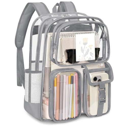 Attmu Clear Backpack for Stadium Events, Heavy Duty PVC Transparent Bookbag with Reinforced Strap, Large Capacity See Through Clear Bag for College Concerts Sport Work Security Travel, Grey - color: Light Grey