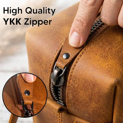 Motiwear Custom Leather Toiletry Bag for Men Personalized Dopp Kit Travel Grooming Organizer Gift for Him Stylish - Light Brown - color: Light Brown