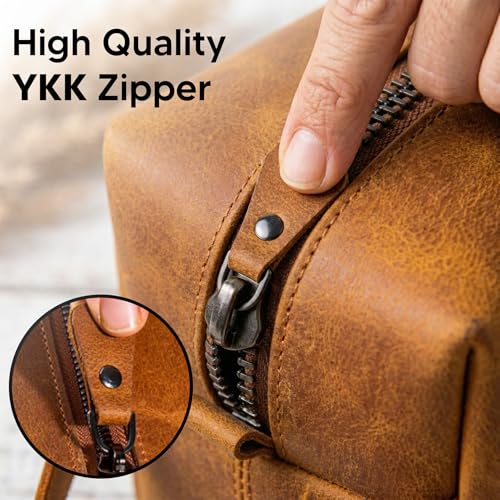 Motiwear Custom Leather Toiletry Bag for Men Personalized Dopp Kit Travel Grooming Organizer Gift for Him Stylish - Dark Brown - color: Dark Brown