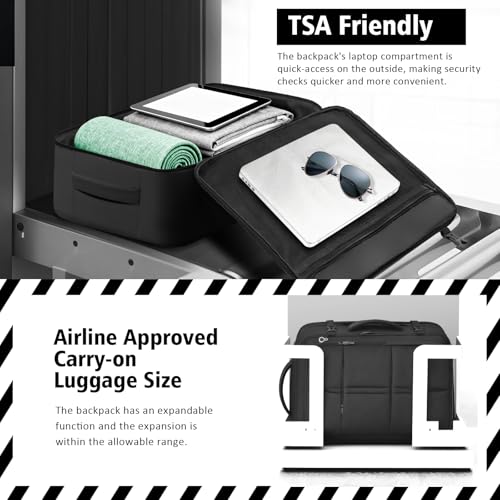 tazbuzo Travel Backpack For Men, Extra Large 50L Flight Approved Carry on Backpack, Expandable Waterproof Business Suitcase Daypack Big Bag Fits 18.4 Inch Laptop, Black - color: Black