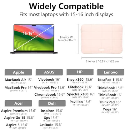 Puffy Laptop Sleeve 15-16 Inch Matte Pink, Waterproof Carrying Case Bag for Women, Fluffy Computer 15.6 HP Case, Compatible with MacBook Pro 16 Inch, MacBook Air M2 M1, Asus/Dell XPS/Lenovo - color: Matte Pink, size: 15-16 inch