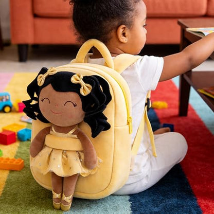 Gloveleya Toddler Backpack Baby Ballerina Girl Gifts Plush Curly Hair Ballet Backpack - Black Blonde 9 inches - color: A03 Black Blonde Backpack, size: 9 inches
