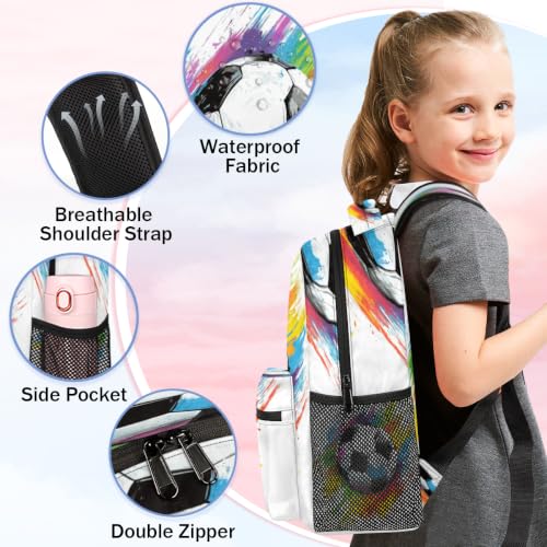 Colorful Soccer Ball Womens Travel Backpack | 15.6 Inch Laptop Backpack, Lightweight Casual Daypack, Water Resistant, Cute Work Backpacks, Large Capacity - color: Multicolor5